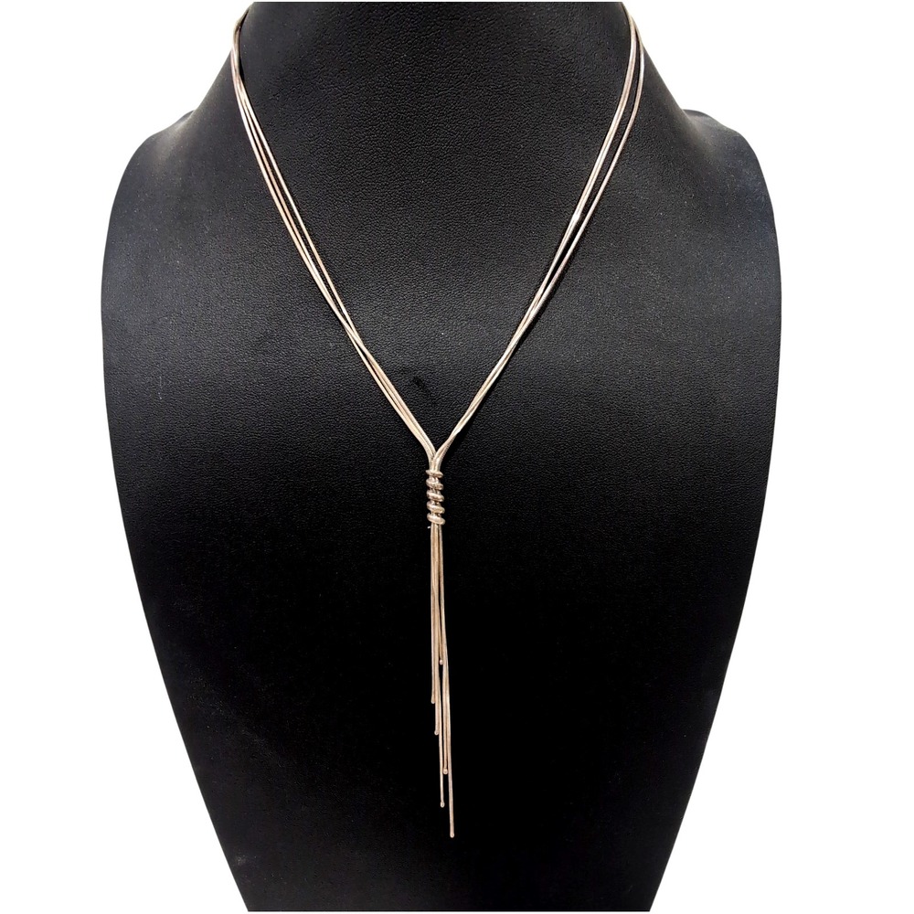 925 Sterling Silver 16" Necklace Liquid Snake Chain Tassel Fringe Lariat 11.7g